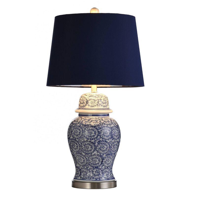 Blue Ivy Ceramic Table Lamp with Dark Blue Hardback Fabric Shade