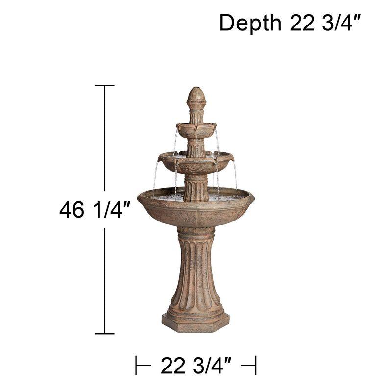 Farron Rustic Gray Stone 3-Tier Outdoor Water Fountain with LED Light