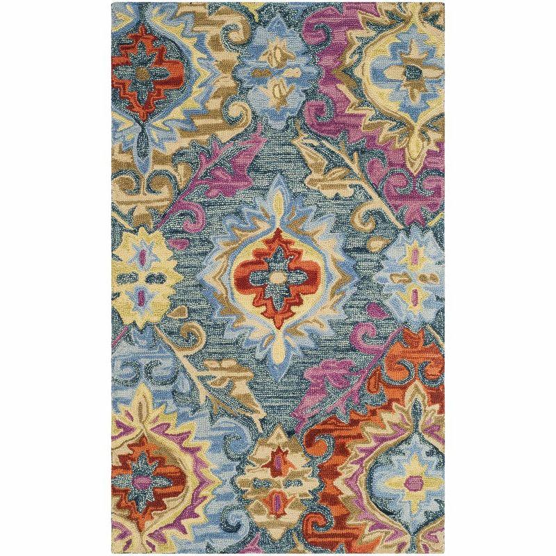 Handmade Blue Multi-Color Wool Area Rug, 3' x 5'