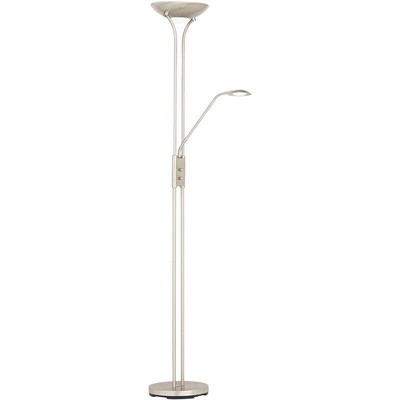 Adjustable Brushed Nickel Torchiere Floor Lamp with White Diffuser