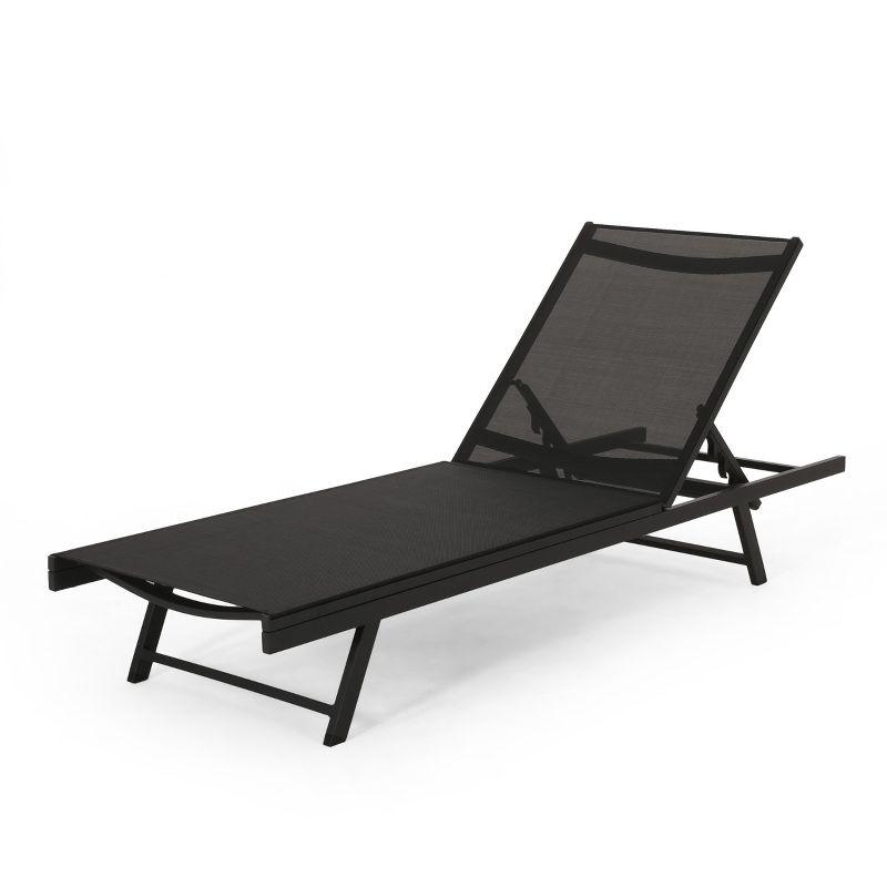 GDFStudio Simon Outdoor Aluminum and Mesh Armless Adjustable Chaise Lounge (Set of 2), Black