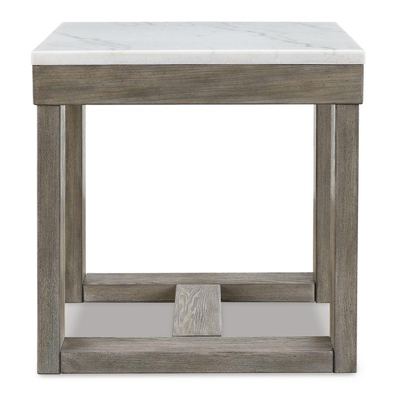 Signature Design by Ashley Loyaska Casual End Table with White Marble Top, Light Brown & White Marble