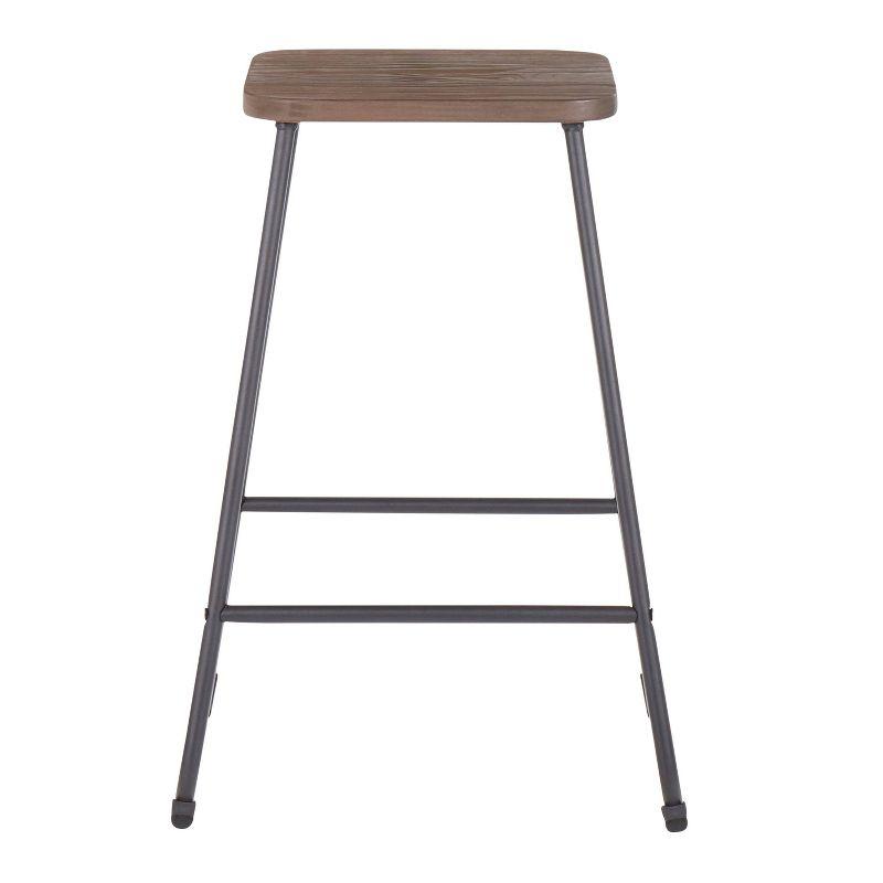 LumiSource Set of 2 Zac Industrial Counter Height Barstools Espresso: Metal Frame, Square Seat, Fixed 24" Height