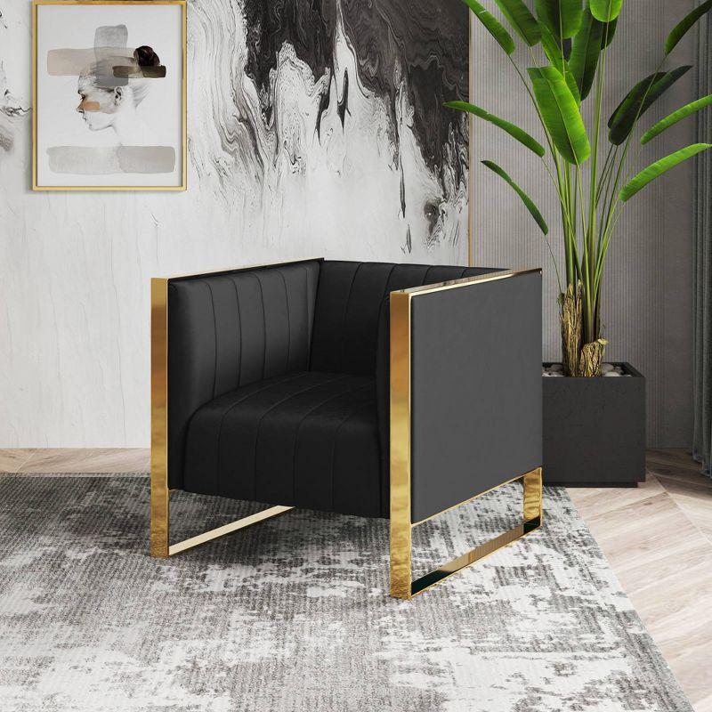 Set of 2 Black Velvet Barrel Accent Chairs with Metal Frame