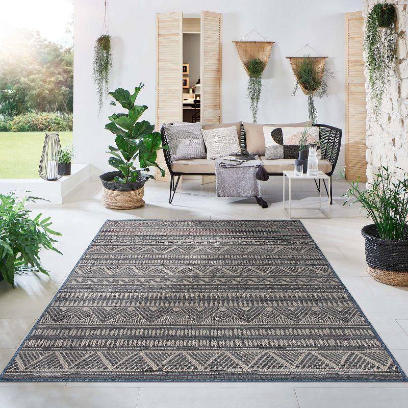 Bohemian Bliss Blue Geometric 5' x 7' Easy-Care Outdoor Rug