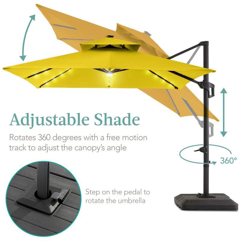 Best Choice Products 10x10ft 2-Tier Square Outdoor Solar LED Cantilever Patio Umbrella w/ Base Included - Yellow