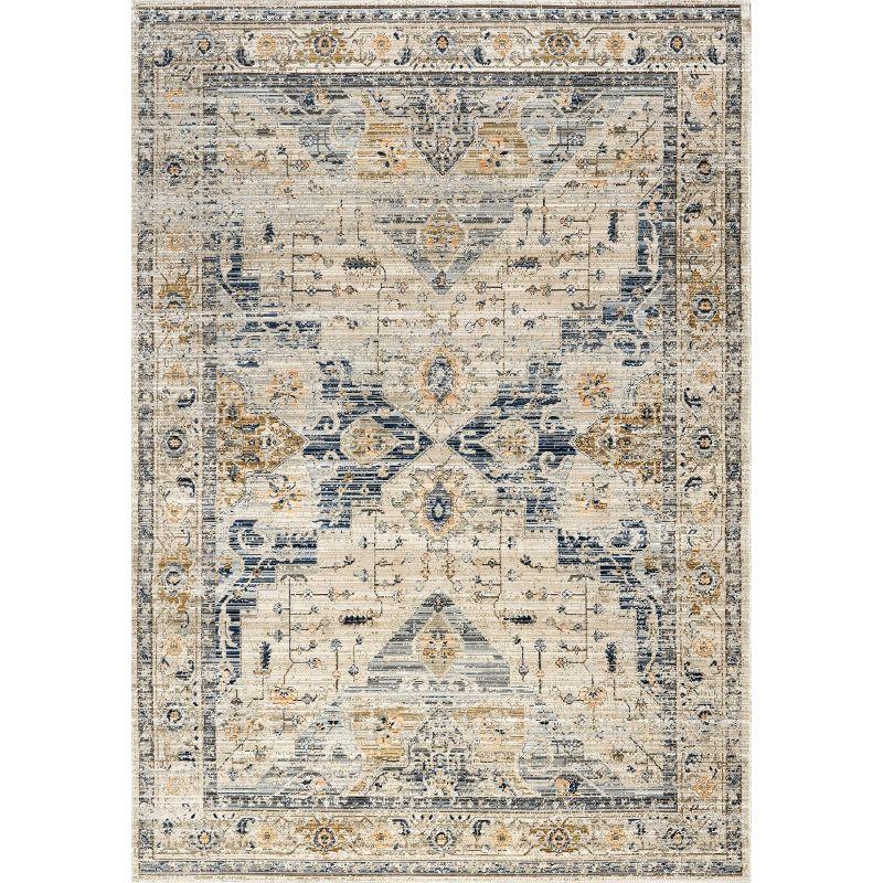 Red and Beige Synthetic Medallion 4' x 6' Area Rug