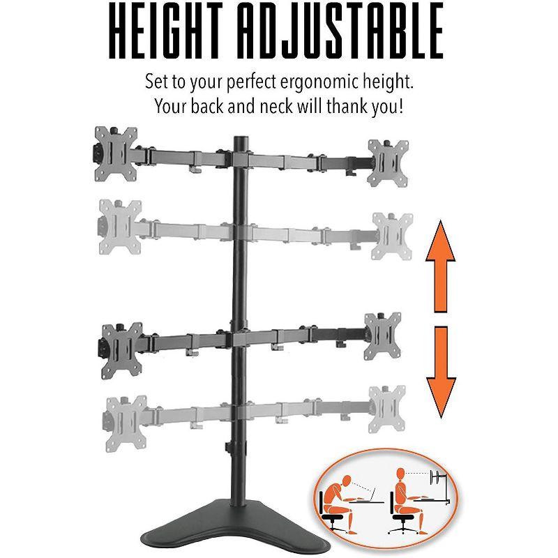 Quadruple Monitor Mount  Freestanding Monitor Arm with 4 Adjustable VESA Mounts  Black  Stand Steady
