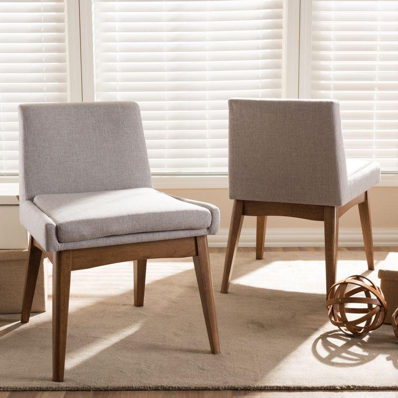 Set of 2 Nexus Mid Century Modern Walnut Wood Fabric Dining Side Chair Light Gray: Cushioned, Splayed Legs - Baxton Studio
