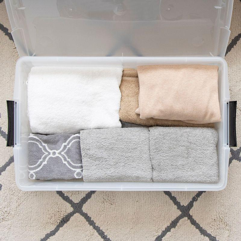 BEACHWATER POOL & SPA, LLC Plastic Under Bed Storage Nestable Organizer Bin Container With Secure Lids And Durable Buckles, 4-Pack, Under Bed Storage Containers For Clothes Shoes Bedding