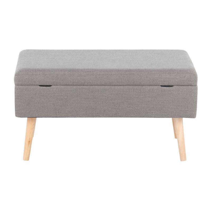 Contemporary Gray Fabric Upholstered Storage Bench with Natural Wood Legs