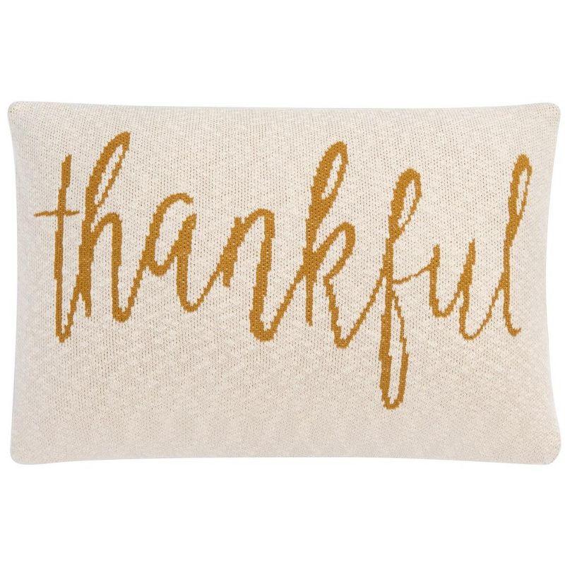 Beige and Mustard Cotton Rectangular Thanksgiving Pillow