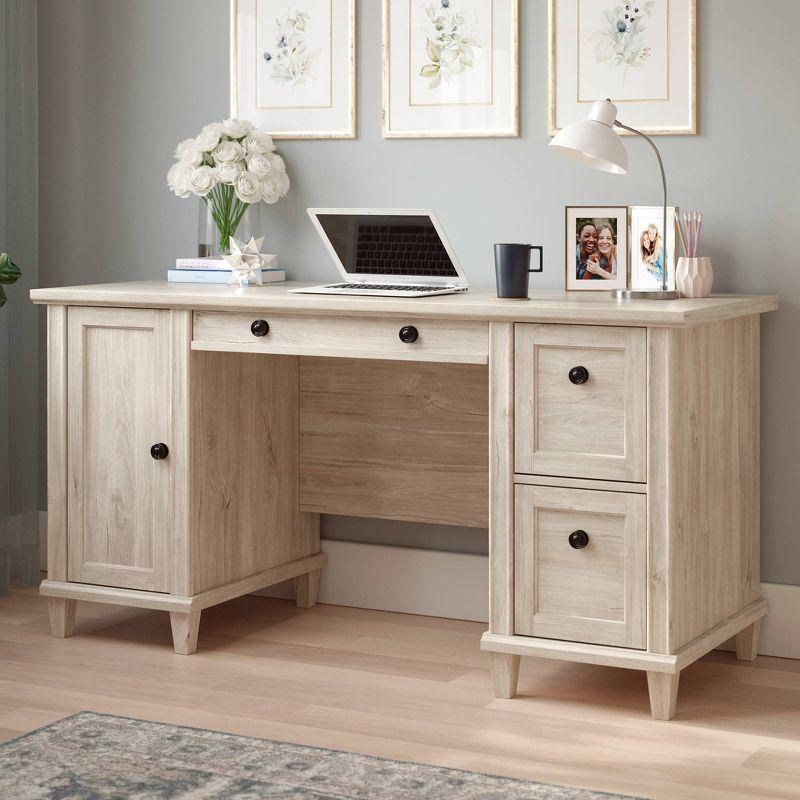 Hammond Executive Black Wood Desk with Keyboard Tray and Filing Cabinet