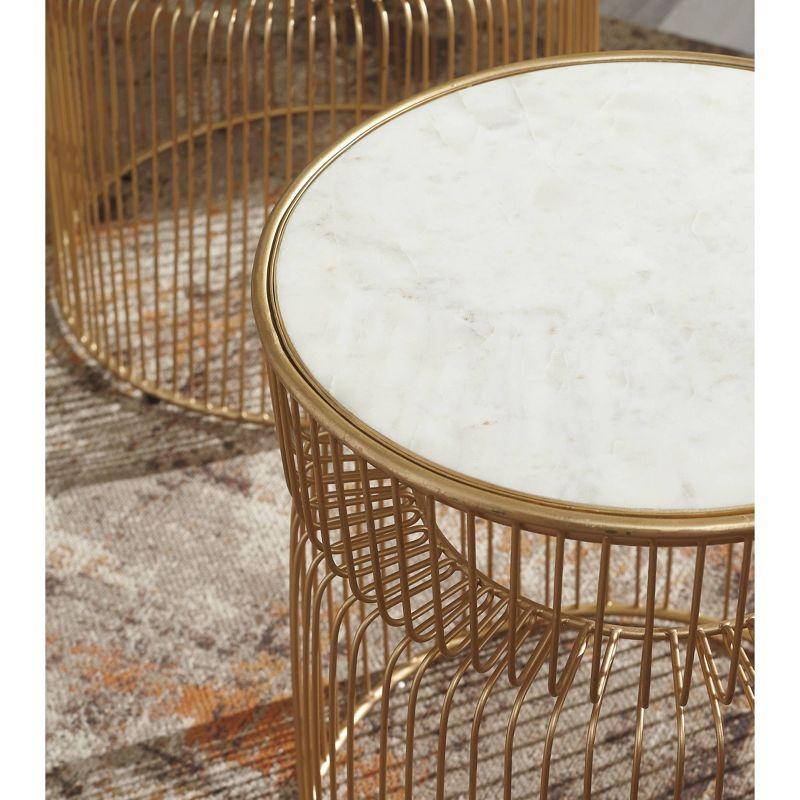 Set of 2 Vernway Side Tables White/Gold - Signature Design by Ashley: Marble Top, Contemporary Living Room Furniture Set