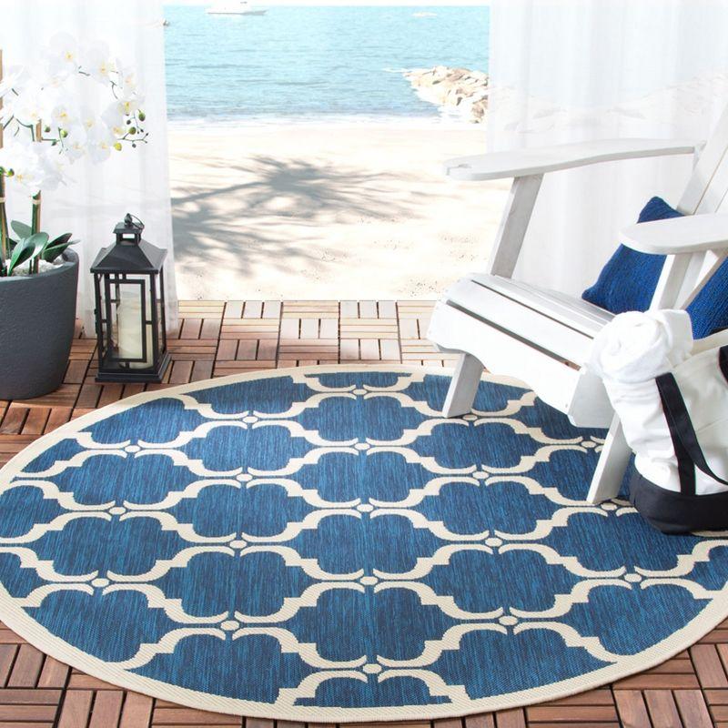 Courtyard CY6009 Power Loomed Indoor and Outdoor Area Rug - Navy/Beige - 5'3" Round - Safavieh