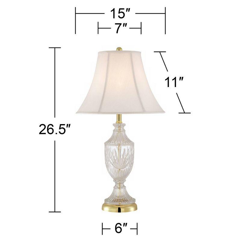 Traditional Cut Glass Urn Table Lamp with Brass Accents and White Shade