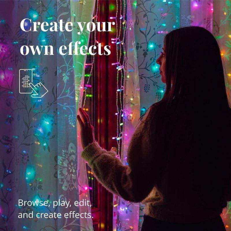 Twinkly Curtain App-Controlled LED Christmas Lights with 210 RGB+W (16 Million Colors + Warm White) LEDs. 5 by 7 feet. Clear Wire
