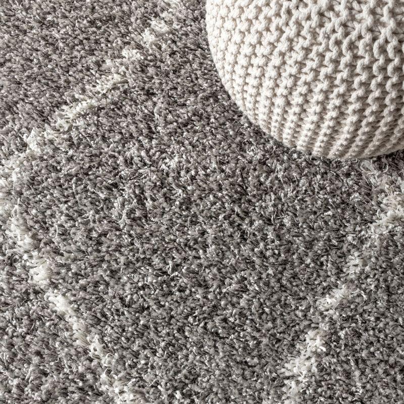 2'x8' Mercer Shag Plush Tassel Moroccan Geometric Trellis Area Rug, Grey/Cream - JONATHAN Y