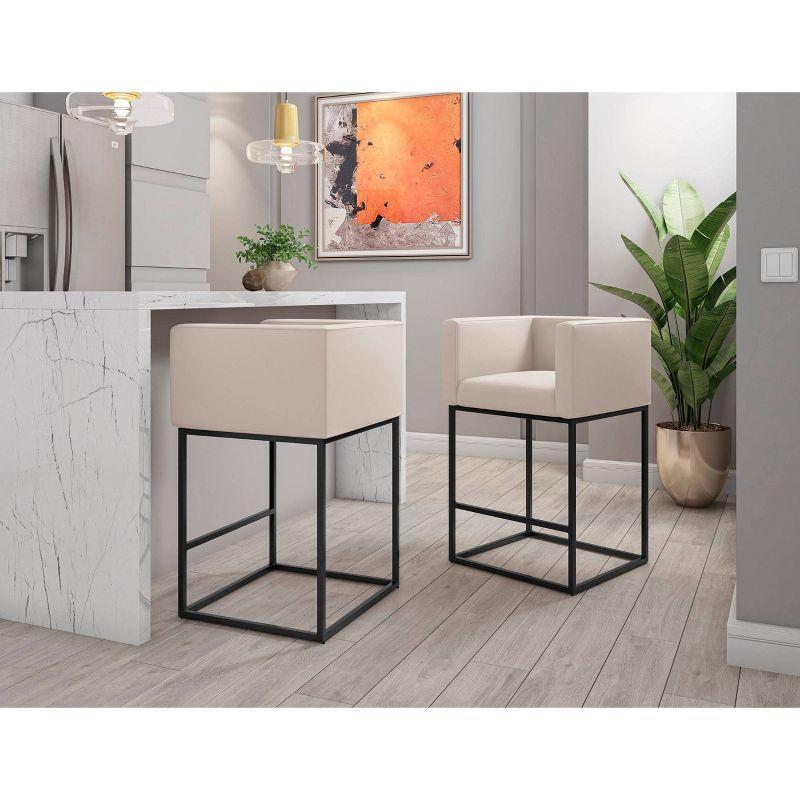 Cream Faux Leather and Metal Counter Height Barstool