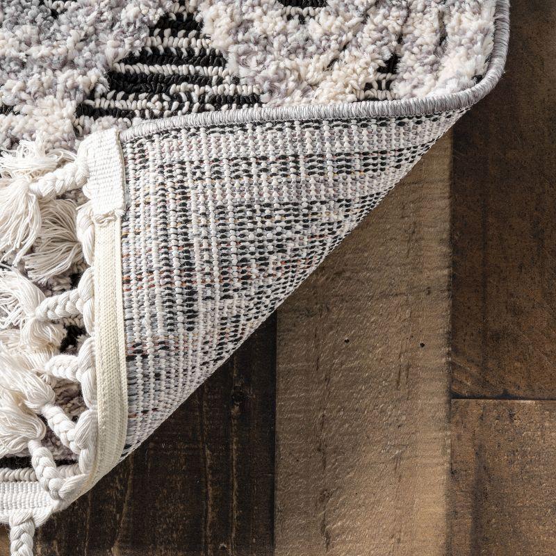 Nuloom 4x6 Ansley Moroccan Tassel Indoor Area Rug, Grey, High-Low Textured Bohemian Design, Plush High Pile, Stain Resistant, Bedroom, Living Room