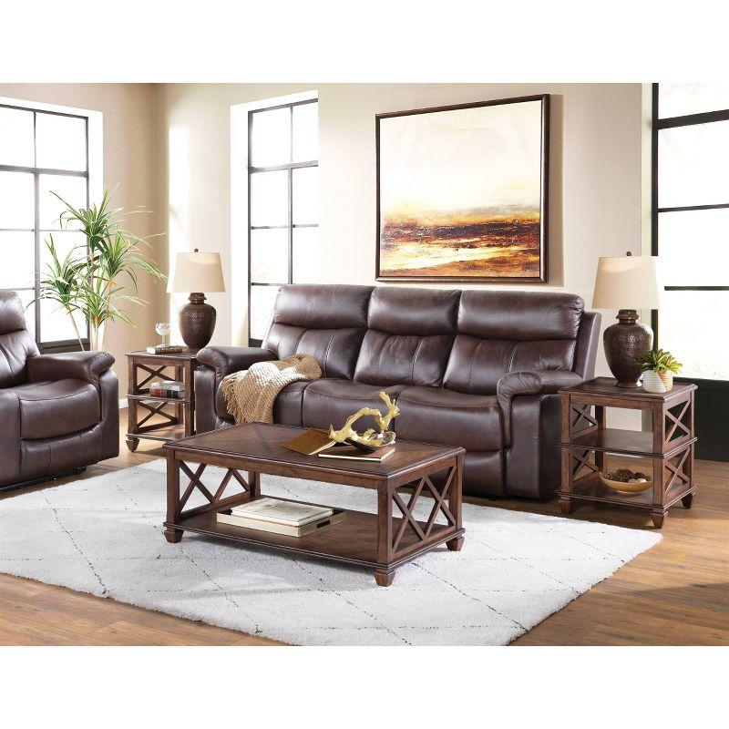 Cherry Pine Wood 3-Piece Living Room Set with Coffee Table and 2 Shelf End Tables