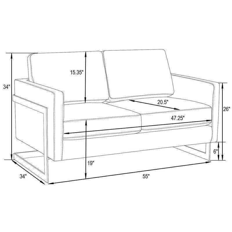 LeisureMod Lincoln Mid-Century Modern Upholstered Velvet Loveseat with Gold Frame