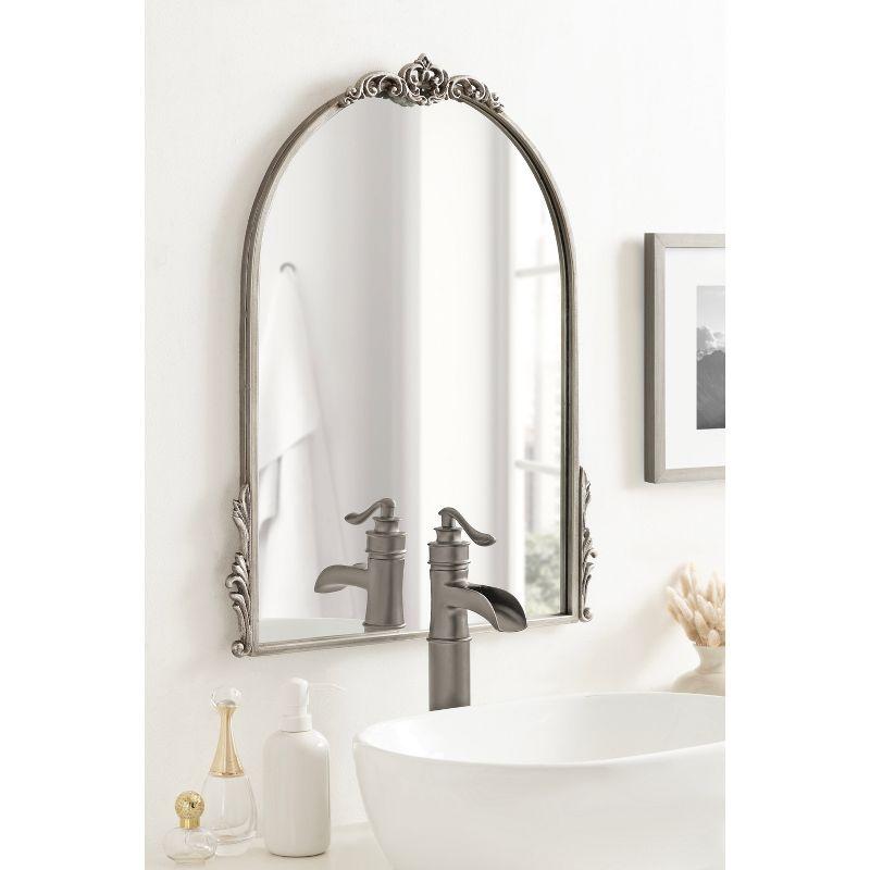 Kate & Laurel All Things Decor 21"x26" Myrcelle Decorative Framed Wall Mirror: Antique Silver, Arched, Ornate Garland Design