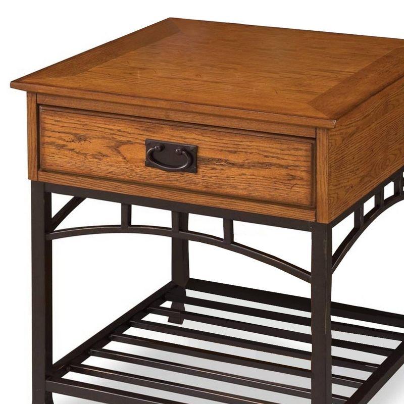 Modern Craftsman End Table - Poplar Solid, Oak Veneer, Distressed Finish, Convenient Storage