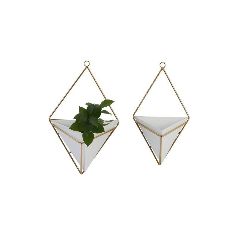 Set of 2 White Metal Geometric Hanging Planters