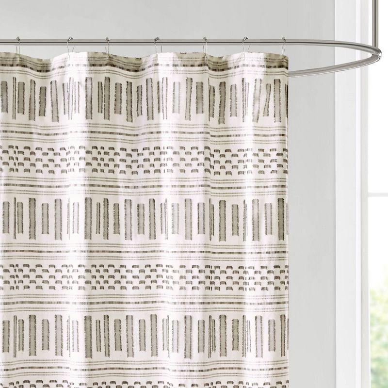 Ivory and Charcoal Cotton Jacquard Shower Curtain with Stripes