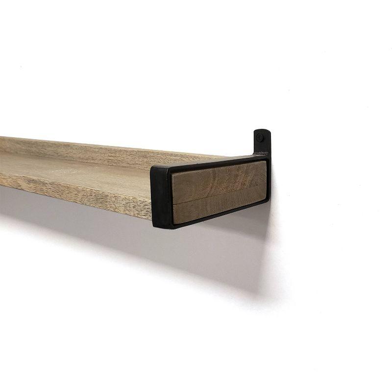 24" Solid Wood Industrial Bracket Ledge Wall Shelf Metal Driftwood - InPlace: Easy Install, Open Shelving