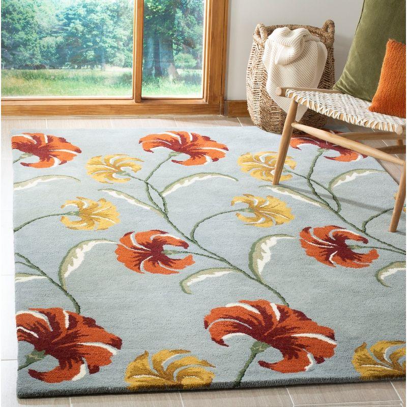 Soho Blue and Multicolor Floral Wool Area Rug