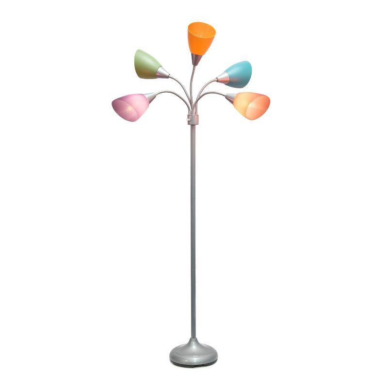 67" Silver Multi-Head Adjustable Gooseneck Floor Lamp with Multicolor Shades