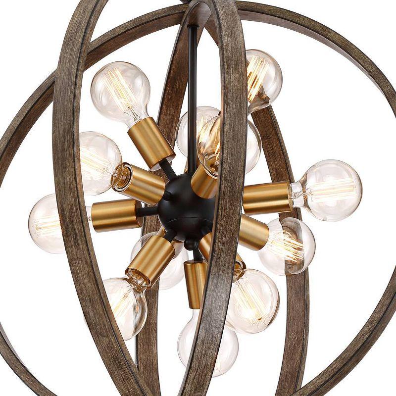 Possini Euro Design Stedman Wood Grain Orb Chandelier 25" Wide Modern 12-Light Fixture for Dining Room House Foyer Kitchen Island Entryway Bedroom