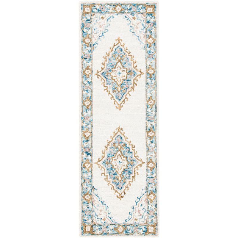 Ivory and Blue Handmade Wool Tufted Rug Runner