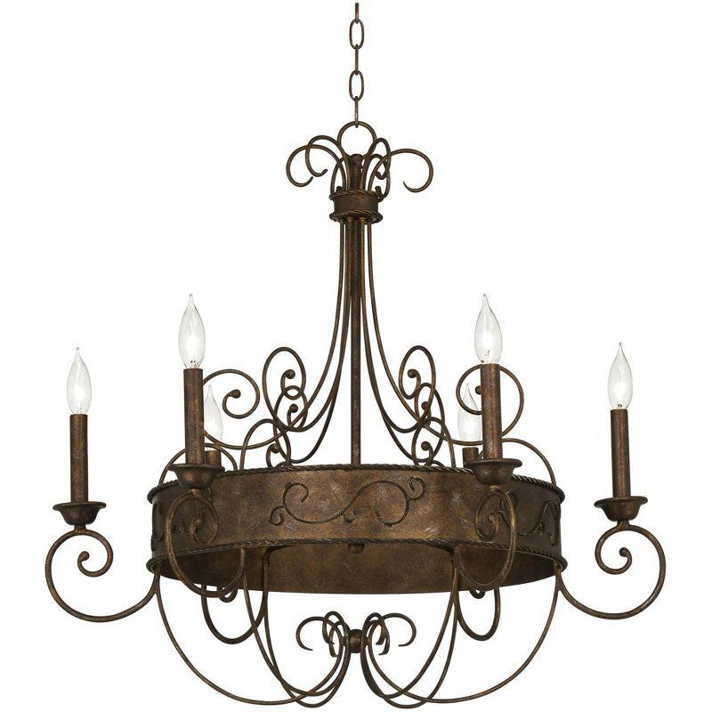 Franklin Iron Works Geralt Bronze Chandelier 30" Wide Rustic Farmhouse Candle Sleeves 6-Light Fixture for Dining Room House Kitchen Island Entryway