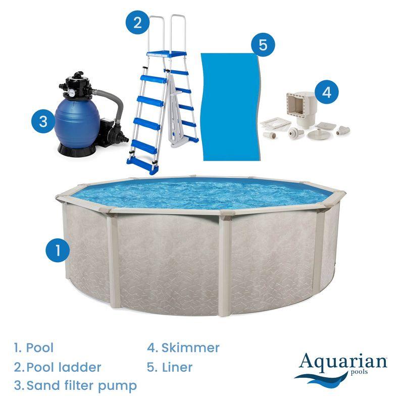 Aquarian Phoenix 18' x 52" Steel Frame Above-Ground Pool Kit, DIY Family Size Backyard Pool with Sand Filter Pump, Ladder, Liner, & Thru-Wall Skimmer