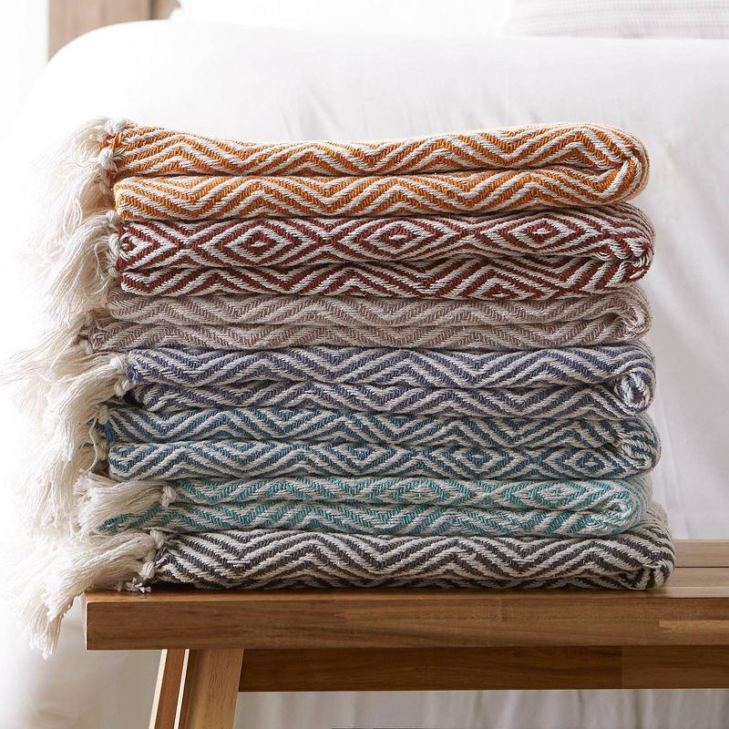 50"x60" Diamond Geometric Throw Blanket Stonewash Blue - Design Imports: Lightweight, Woven Cotton