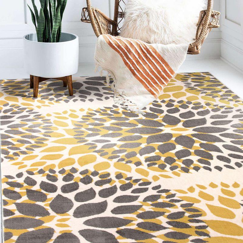 Blossom Burst Yellow Floral 39" Washable Synthetic Rug