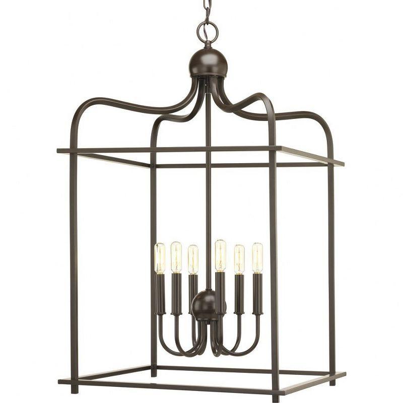 Progress Lighting, Assembly Hall, 6-Light Foyer Pendant, Antique Bronze, Open Caged, Steel Material