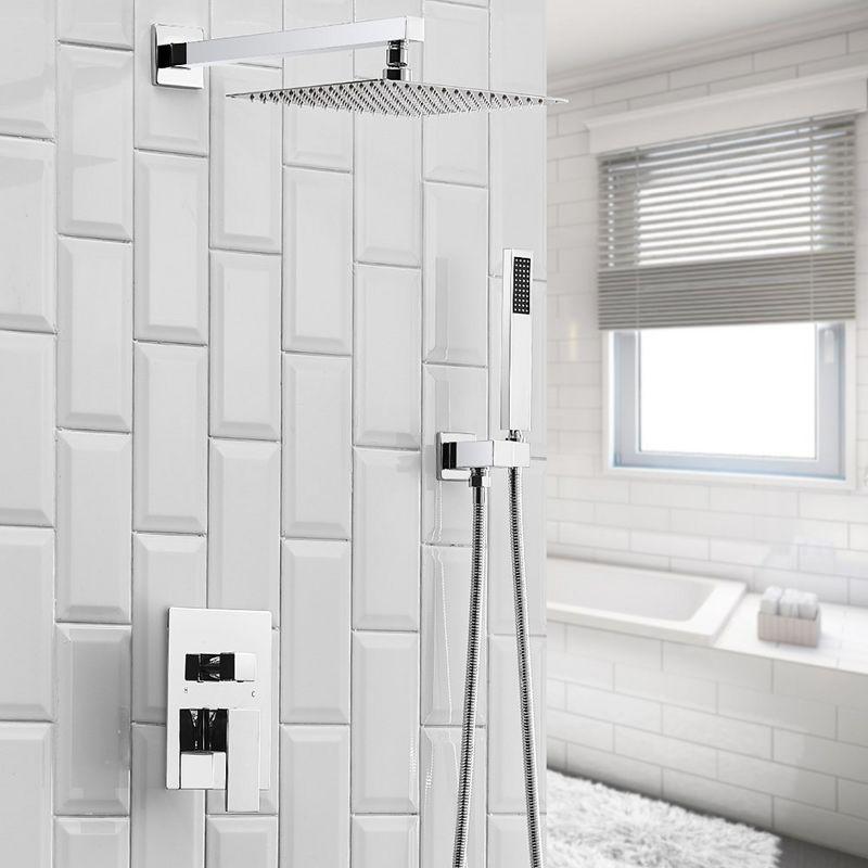 10 Inch Square Bathroom Shower Combo Set In Polished Chrome