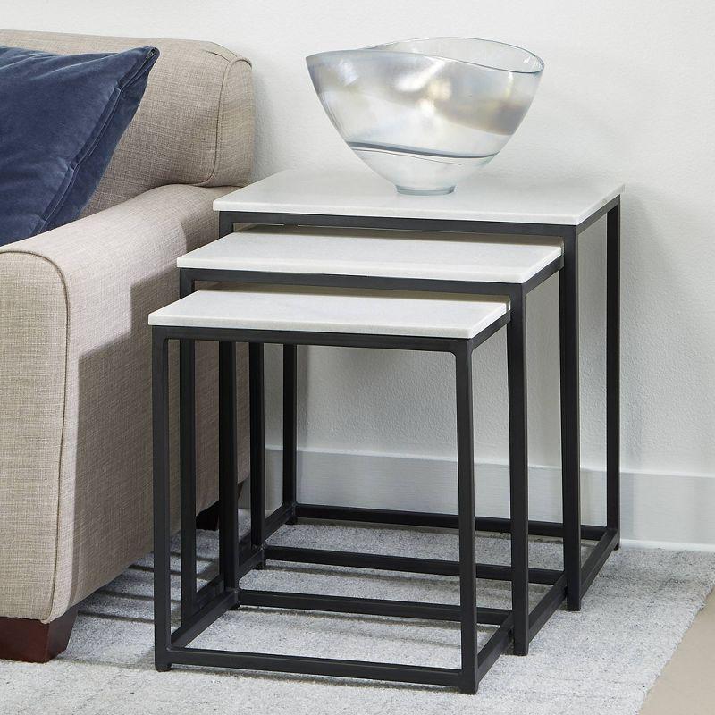 Coast to Coast Ponga 23"W Black Powder Iron and White Marble Nesting Tables Set of 3