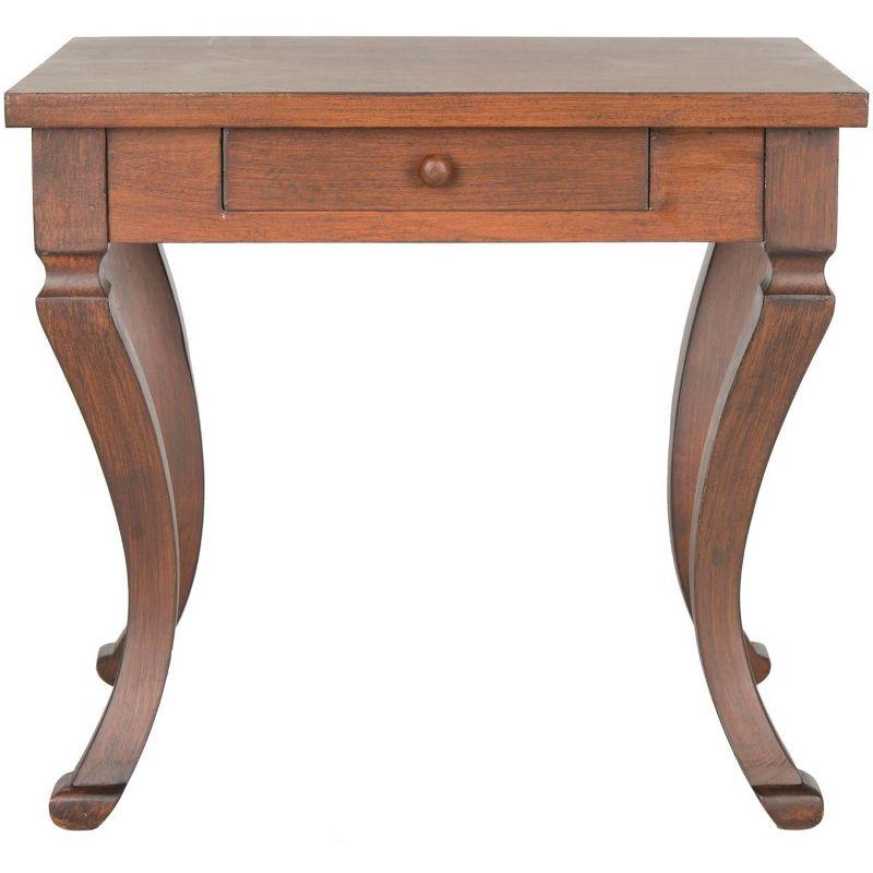 Brown Fir Wood Rectangular Side Table with Storage Drawer