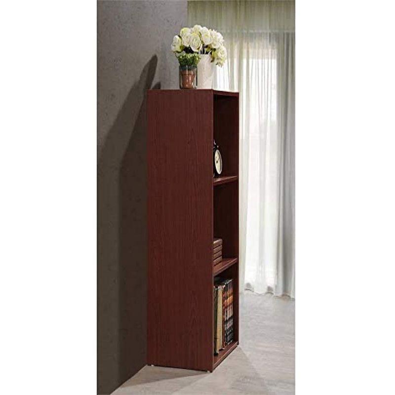 Hodedah HID23 High Quality 3 Shelf Home, Office, and School Organization Storage 35.67 Inch Tall Slim Bookcase Cabinets to Display Decor, Mahogany