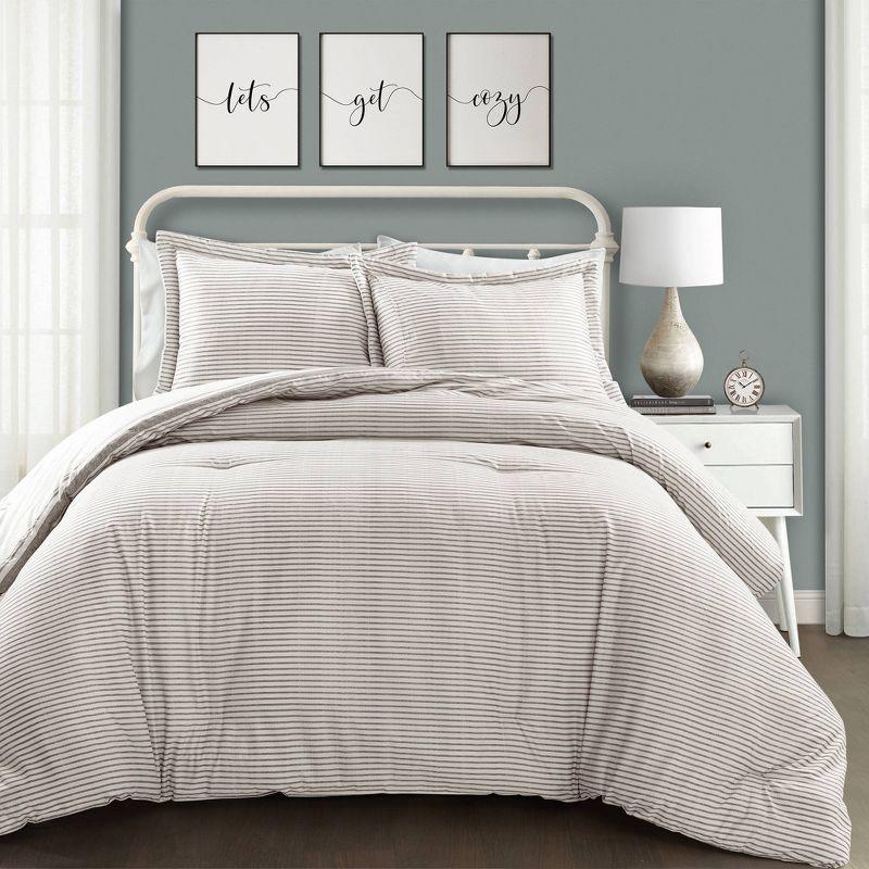 Farmhouse Stripe Reversible Cotton Full/Queen Comforter & Sham Set - Gray