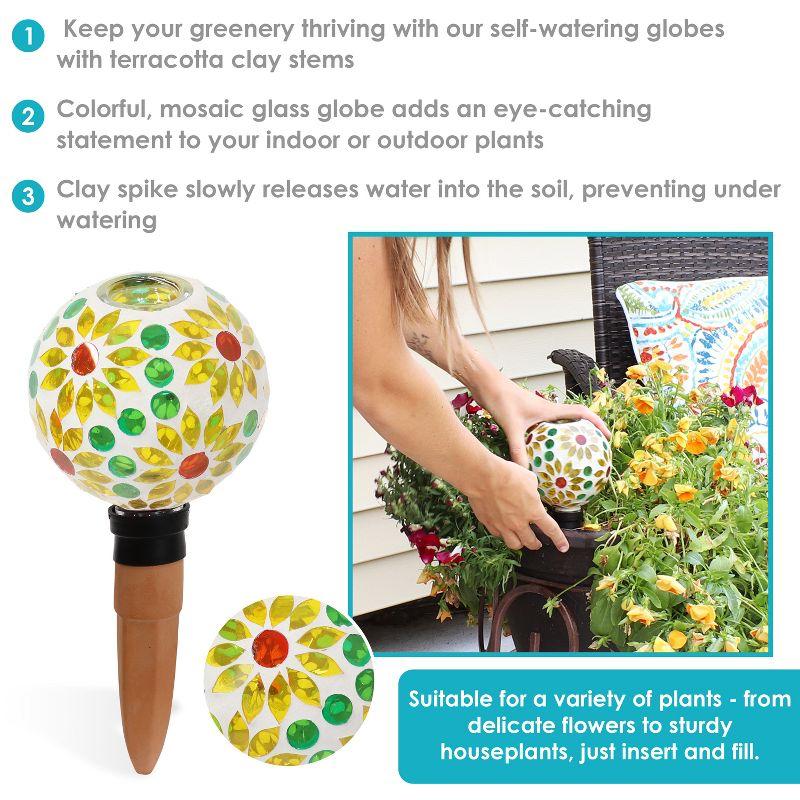 Sunnydaze Outdoor Mosaic Glass Watering Globe with Clay Spike for Planters - 9.5" - Bright Blooms