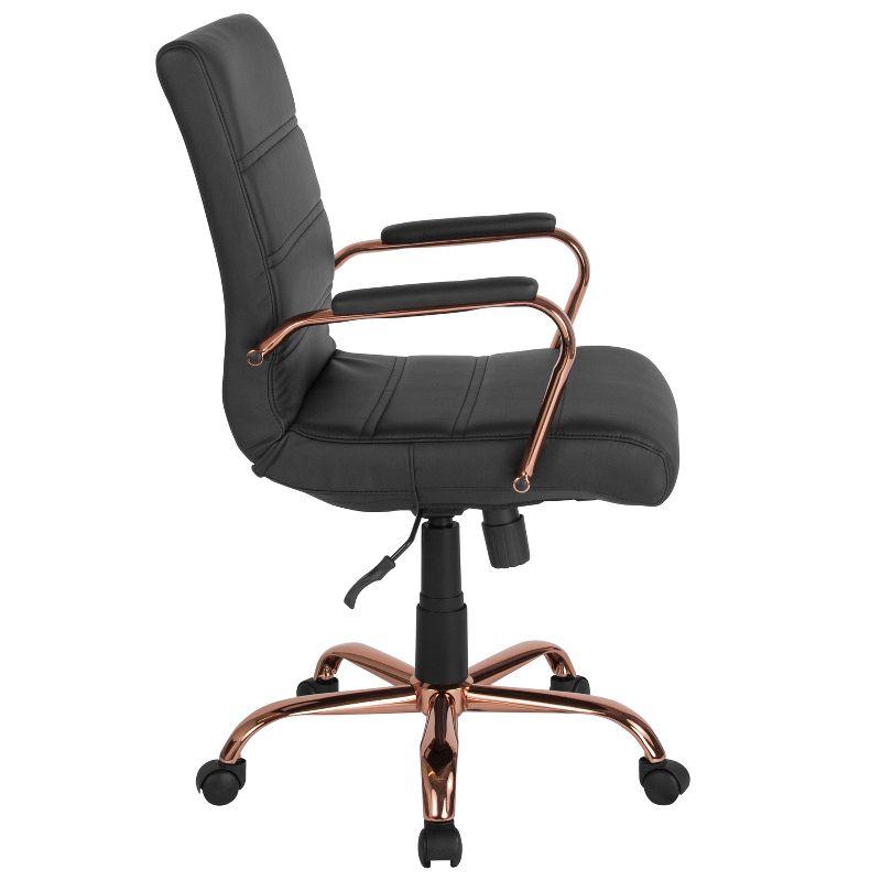 Mid-Back Black Faux Leather Office Chair with Rose Gold Accents