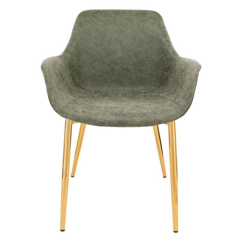 LeisureMod Markley Faux Leather Dining Chair with Arms and Gold Metal Legs, Modern Upholstered Design for Kitchen, Dining Room, Office, or Lounge