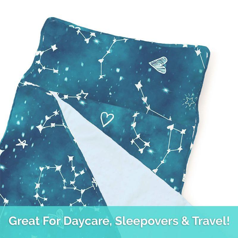 Toddler Nap Mat - Sleeping Bag for Kids with Removable Pillow and Ultra Soft Blanket for Preschool, Daycare, and Sleepovers - Night Sky