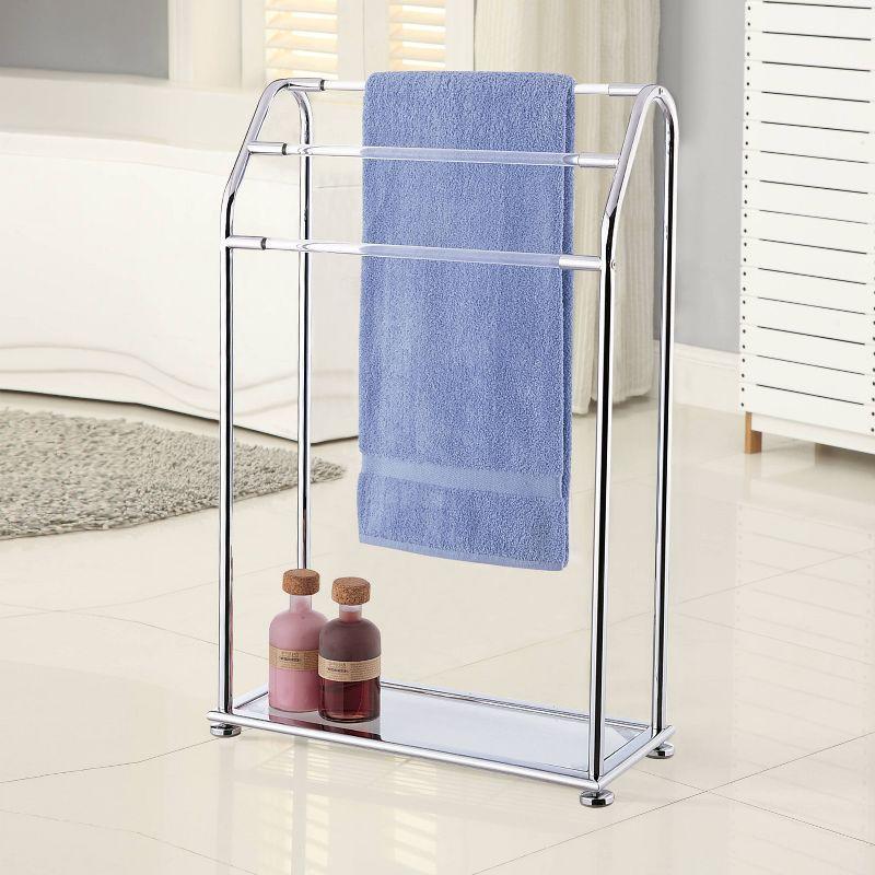 Chrome and Acrylic Freestanding 3-Bar Towel Rack with Shelf